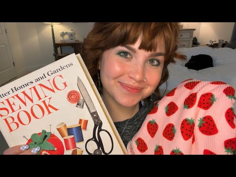 ASMR Strawberry Patch Sewing and Alterations 🪡🧵🍓(tapping, whispering, gum chewing)