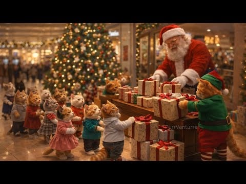 #ai #cat #kitten Ginger Cat Helps Santa at the Mall on Christmas 🐱