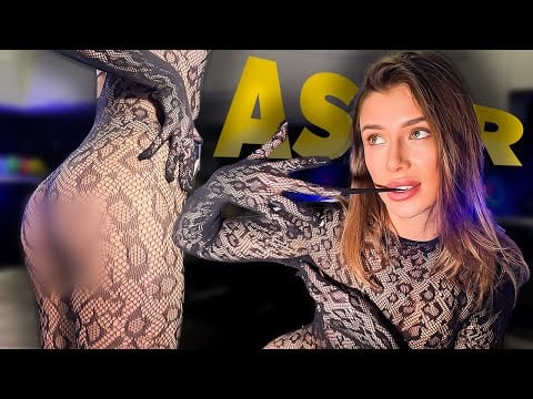 [4K USA ASMR] Black Patterned Fishnet Jumpsuit 🖤 Intense Scratching & Mesh Sounds | No Talking