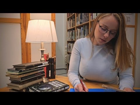 asmr library roleplay | whispers, page turning & book sounds