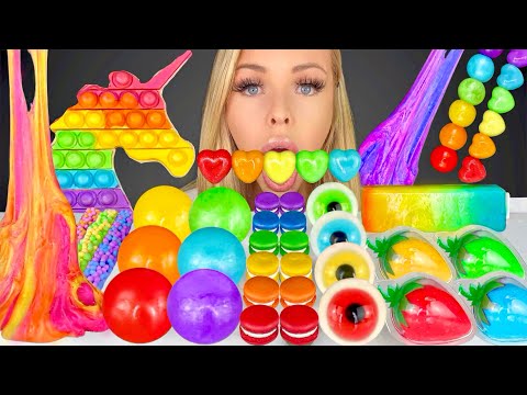 ASMR RAINBOW FOOD EDIBLE SLIME, UNICORN POP IT, MACARON, SOUR CANDY, JELLY MUKBANG 먹방