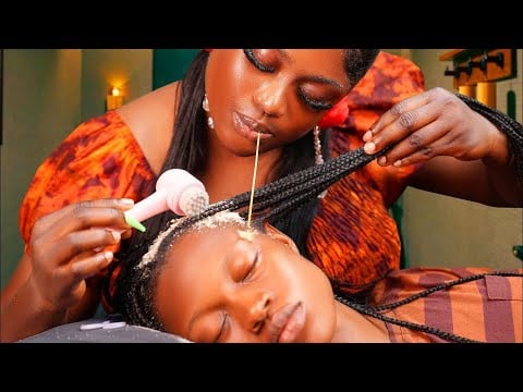 ASMR Scalp Scratching on Braids | Super Attentive Whispers,Nitpicking,detailed ear cleaning 