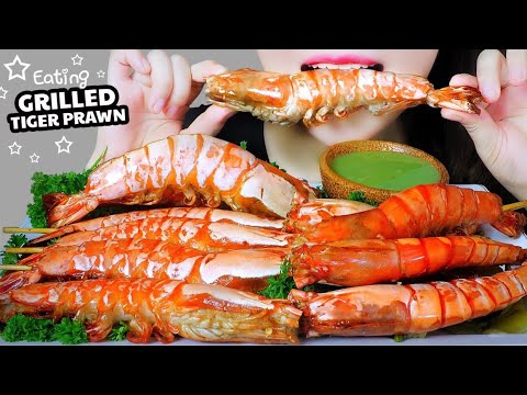 ASMR COOKING EATING GRILLED TIGER PRAWN X SOY SAUCE EATING SOUNDS | LINH-ASMR