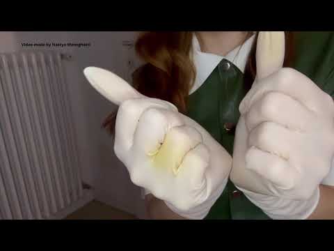 ASMR latex nurse uses her white latex surgical gloves to make you relax