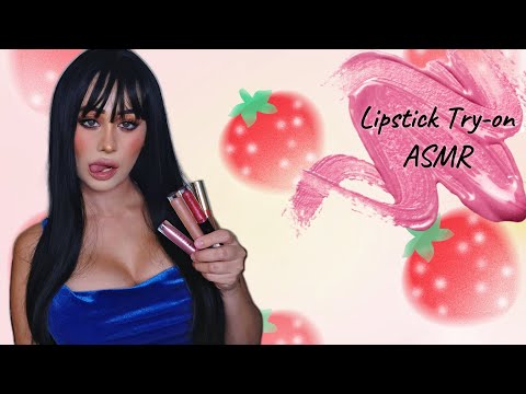 ASMR💄💋 Lipstick Lipgloss try-on Haul● whispering●tingly mouth sounds●kisses