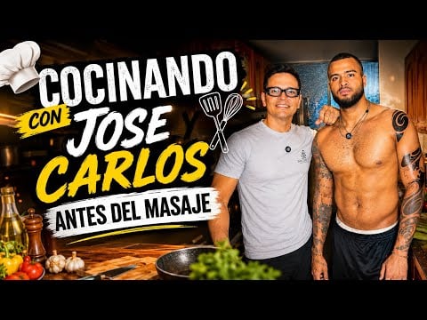 Cocinando con el Modelo Jose antes del masaje. 