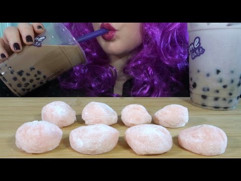 ASMR Bubble Tea with Tapioca Pearls [Boba] & Mochi - EXTREMELY CHEWY Eating Sounds!