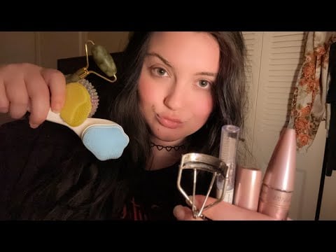 asmr// *actually* touching your face/the camera (mascara, brows, jade roller, plucking, etc.)