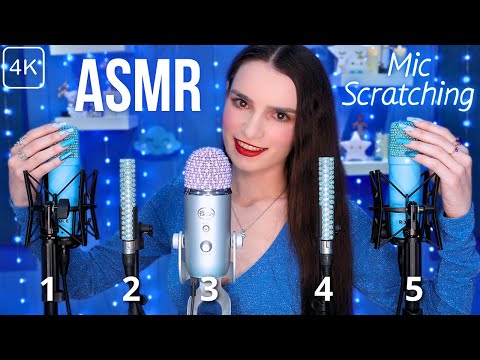 ASMR Mic Scratching 🩵 5 MICS at the SAME Time! 😲 Embellished Mic Covers 💎 No Talking for Sleep 😴 4K