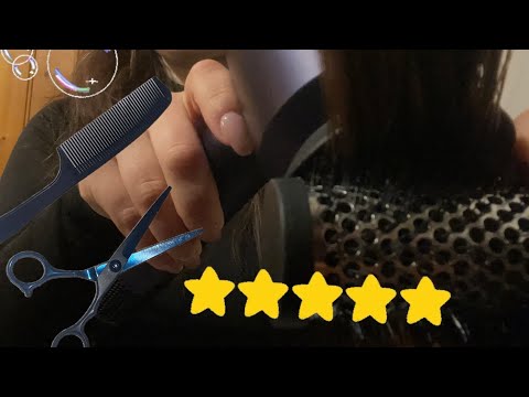 ASMR best rated hairdresser🪮washing your head, haircut, blow dry & curling - no talking