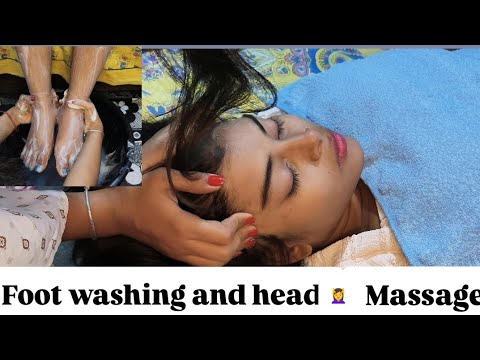 Asmr washing feet with soap🫧🧼 and head massage to relieve headaches..