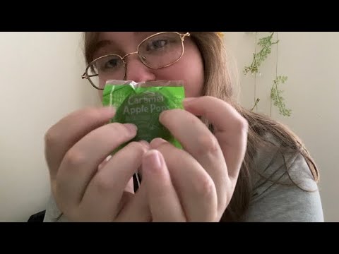 ASMR| Caramel Apple Lollipop Eating | Mouth Sounds, Crinkly Wrapper Sounds