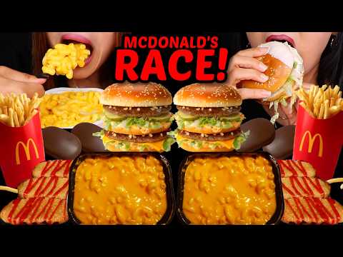 ASMR McDonald's RACE! Cheesy Mac & cheese, Big Mac, mini chocolate ice creams 먹방