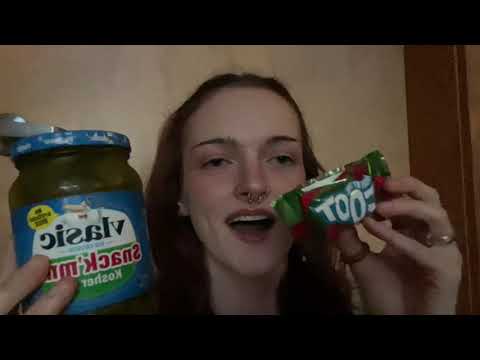 ASMR MUKBANG! Trying pickles wrapped in Fruit Roll-Ups