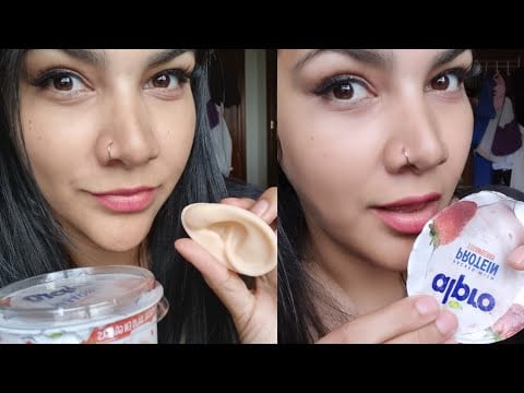 ASMR Lamiendo Yogurt en tapita y orejita