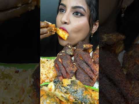 ASMR Eating Spicy King Fish Curry,Full Fish Fry,Rice,Fish Curry Masala Big Bites ASMR Eating Mukbang