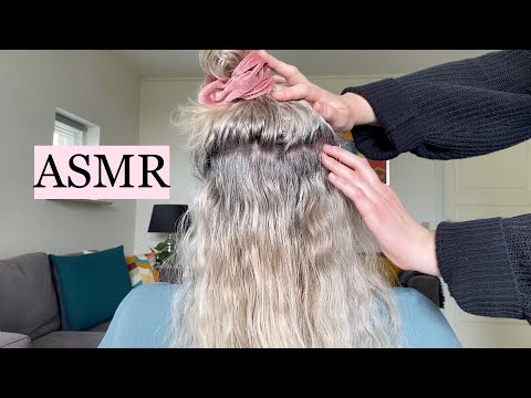 ASMR relaxing oil treatment & head massage on my mom 🤍 (scalp attention, hair brushing, no talking)