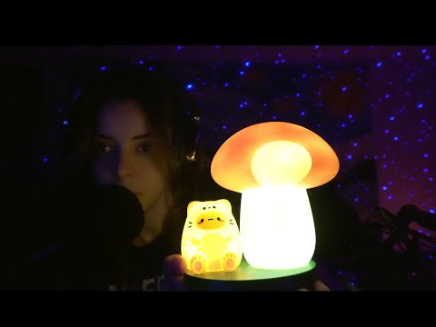 ASMR| Mushroom Nightlight\Soft Plastic Tapping\Whispering to you| Low light. 🍄🐱