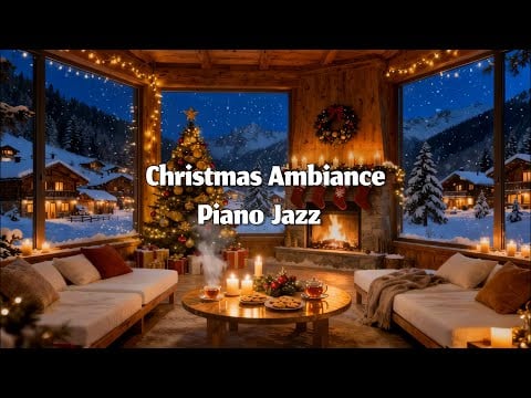 Cozy Christmas Fireplace Jazz — Snowy Cabin Ambience