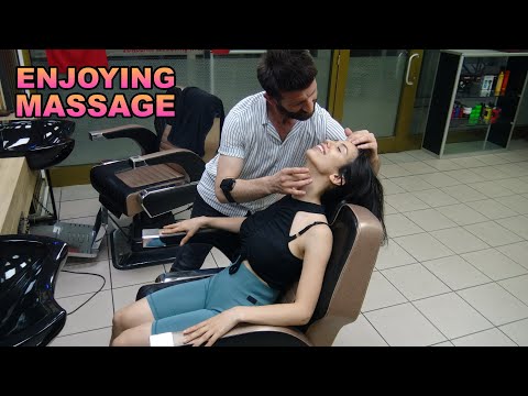 BILGE ENJOYED MASSAGE ALMOST FELL ASLEEP 💈 Asmr female head,face,throat,ear,neck,arm,palm massage