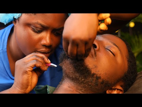 ASMR satisfying beard nitpicking,neck massage,soft gum  ingrown hair pullout, ear and nape massage 