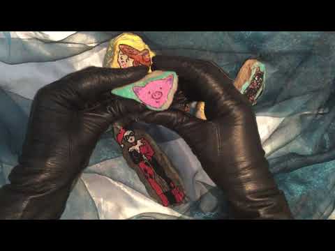 LEATHER GLOVES  💙💜❤️ " SHOWING OFF "  MY PAINTED ROCKS  ! 💛💚 [[ASMR]]