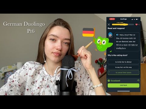 ASMR auf Deutsch auf Duolingo! Pt.6| German on Duolingo 🇩🇪| Clicky whispers + Mic brushing