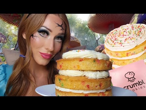ASMR | Crumbl's Family-Sized CONFETTI CELEBRATION CAKE 🎂 *Mukbang*