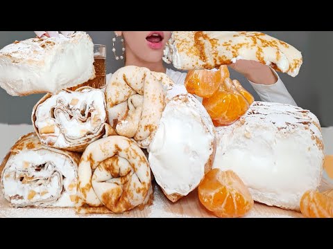 ASMR FRESH CREAM CREPES, CREAM BREAD MUKBANG NoTalking 크림빵 룩