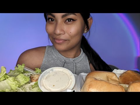 ASMR Eating Texas Roadhouse Rolls And Ceasar Salad Mukbang (Crunchy Eating Sounds)