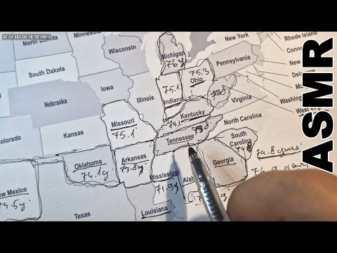 ASMR: U.S. States Where Americans Live the Shortest | A Life Expectancy Deep Dive | ASMR map tracing