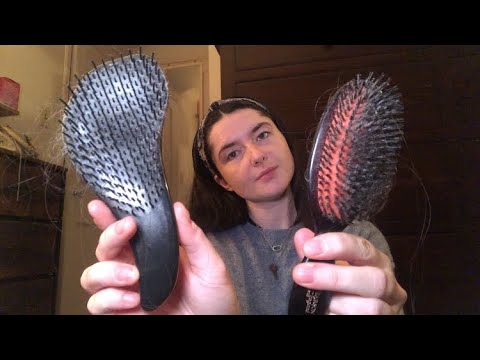 Cleaning out my hairbrushes and brushing my hair *satisfying and relaxing* ASMR