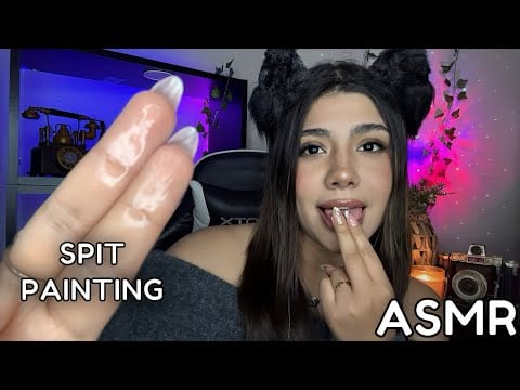 ASMR ESPAÑOL / SPIT PAINTING COMIENDO MAQUILLAJE REAL + L4M0 mis DEDOS INTENSAMENTE