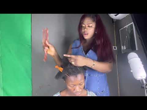 ASMR✨SOFT WHISPER SCALP CHECK ON MY COUSIN, GUM SOUND, PARTING, SHEA BUTTER, AND SCRATCHING.