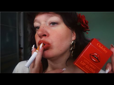 ASMR lipgloss haul/ try-on and whispers (mouth sounds, plumping, application)