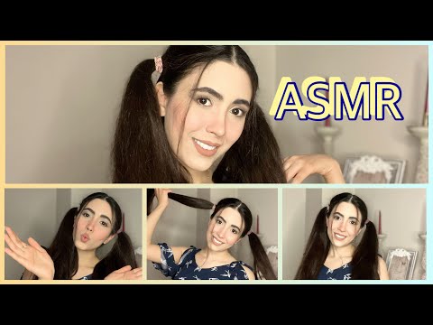 ASMR | 15 Minutes Relaxing Hair Brushing & Styling (Brushing Hair Over Face,High Ponytail, Bunches)