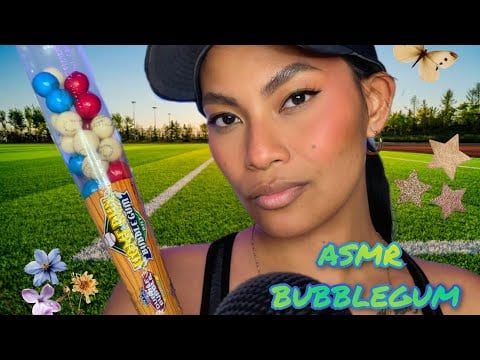 ASMR Chewing Dubble Bubble Gumballs In A Baseball Bat ! Fun Gum Chewing Mouth Sounds