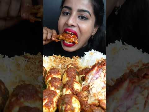 ASMR Eating Spicy Hyderabadi Hariyali Whole Chicken,Rice,Egg Curry Big Bites ASMR Eating Mukbang