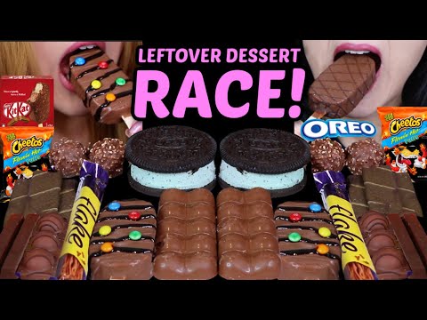 ASMR LEFTOVER DESSERT RACE! MINT OREO ICE CREAM SANDWICH, M&MS ICE CREAM, CADBURY FLAKE, KITKAT 먹방