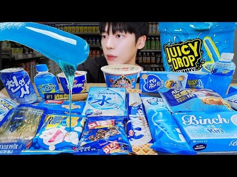 ASMR MUKBANG | 편의점 블루 디저트 아이스크림 먹방 불닭 소다맛 & BLUE DESSERT HONEY JELLY CANDY