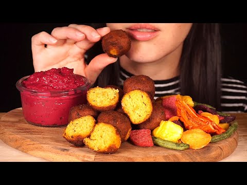 ASMR Sweet Potato Falafels, Beetroot Hummus & Veggie Chips (No Talking)