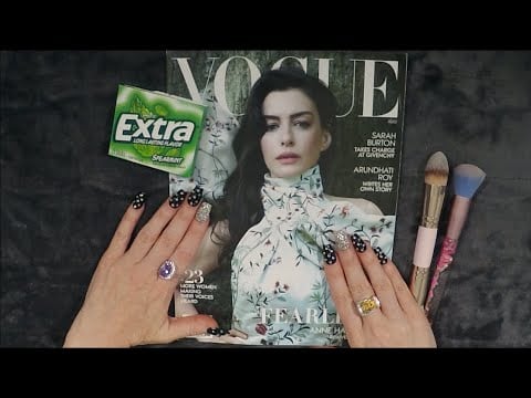 ASMR Gum Chewing Magazine Flip Through | Vogue Anne Hathaway | Whispered Page Turning