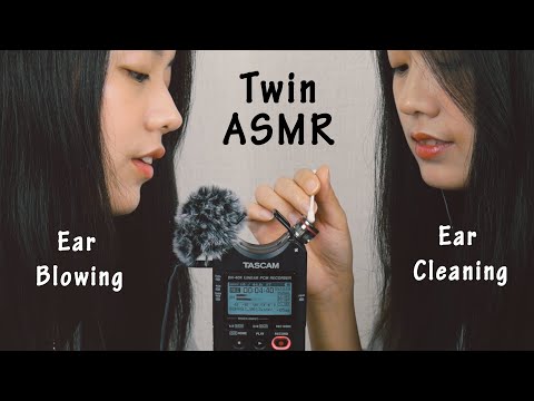 ASMR Ear Cleaning & Ear Blowing| Cotton Swap| Fluffy Windscreen|Twin ASMR|Mic Scratching(No Talking)