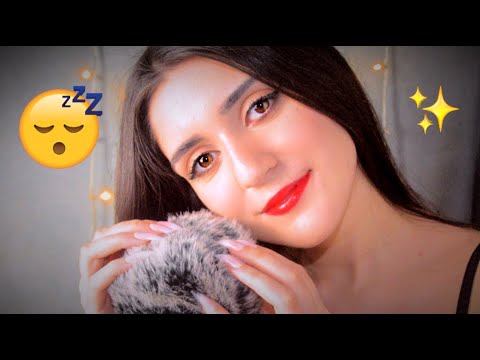 ASMR close up inaudible whispering + fluffy mic (scratching, whispering, mouth sounds)