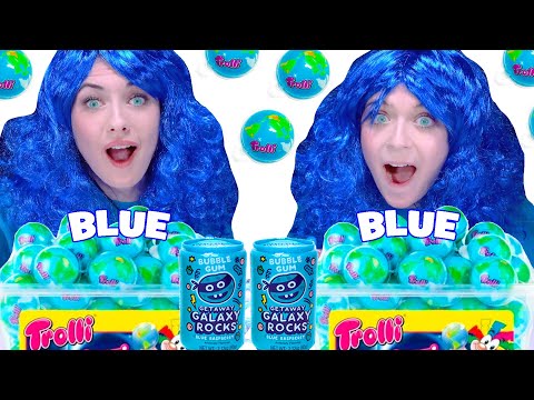 ASMR Candy Race Eating Only Blue Food Challenge Mukbang