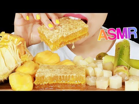 ASMR SUGARCANE HONEYCOMB JACKFRUIT EATING SOUNDS NO TALKING MUKBANG