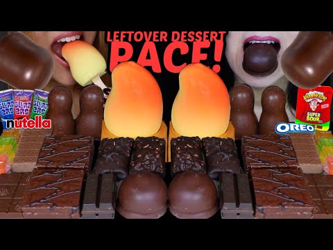 ASMR LEFTOVER DESSERT RACE! MANGO ICE CREAM, CHOCOLATE MARSHMALLOWS, RAINBOW JELLY, DUBAI CAKE 먹방