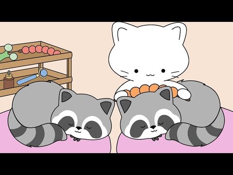twin raccoons come to cat's salon | ASMR animation