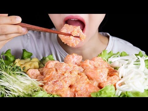 ASMR Sriracha Mayo Salmon with Flaying Fish Roe | Diet Part 3 | Weight Reveal | Eating Sounds