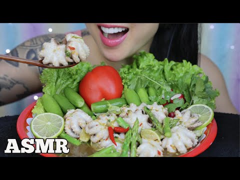 ASMR SPICY BABY OCTOPUS SALAD FRESH VEGGIES (CRUNCHY EATING SOUNDS) MINIMAL TALKING | SAS-ASMR